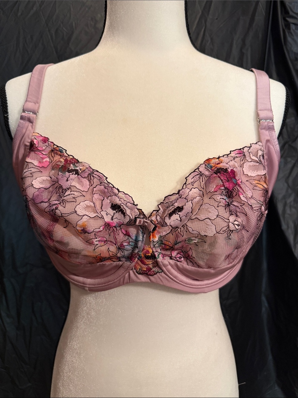 Curvy Couture Dusty Pink Floral Lace Underwire Bra